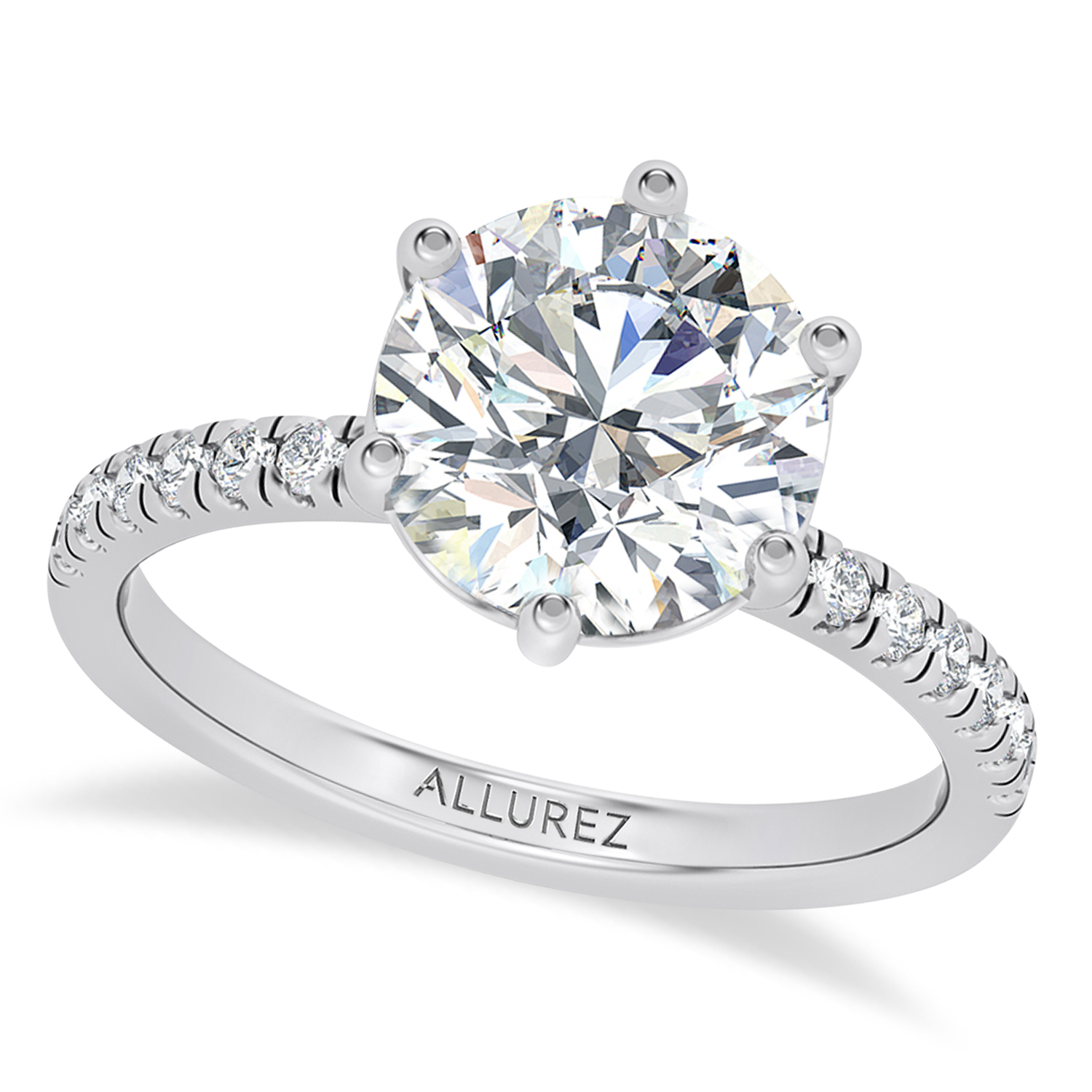 Round Moissanite & Lab Grown Diamond Engagement Ring 14K White Gold (3.30ct)