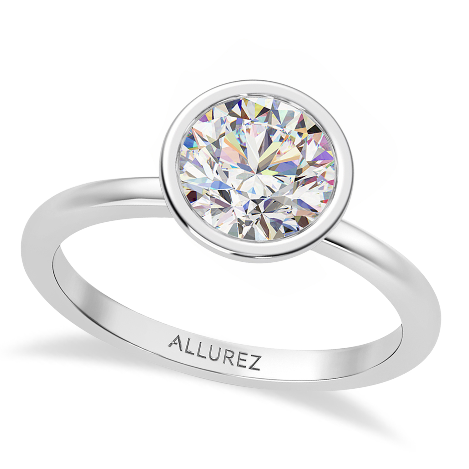 Round Lab Grown Diamond Bezel Engagement Ring 14K White Gold (1.50ct)