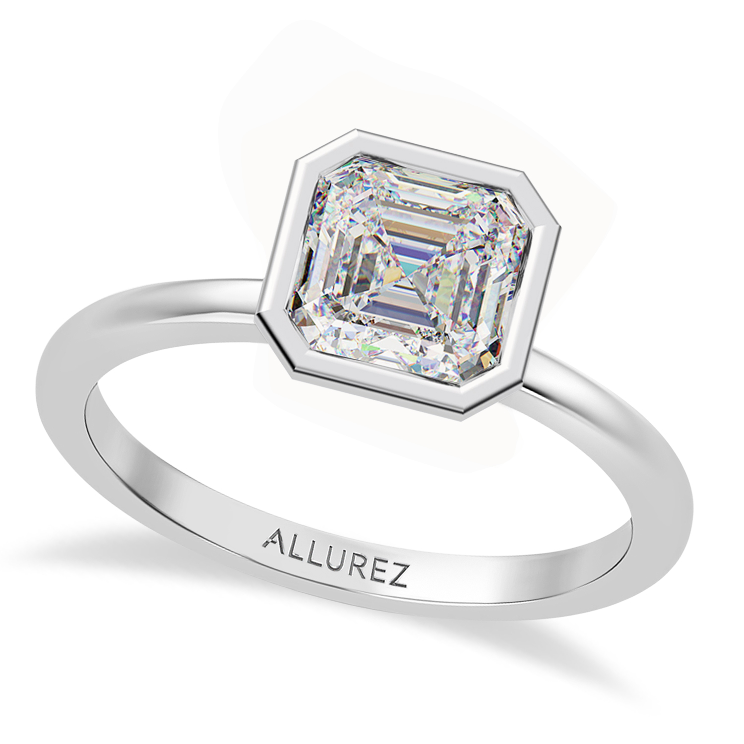 Asscher Lab Grown Diamond Bezel Engagement Ring 14K White Gold (1.19ct)
