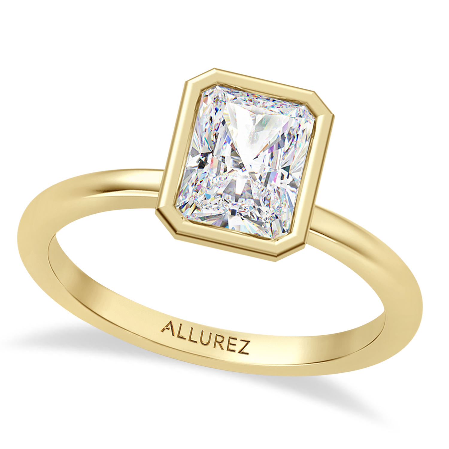 Radiant Cut Lab Grown Diamond Bezel Engagement Ring 14K Yellow Gold (1.50ct)