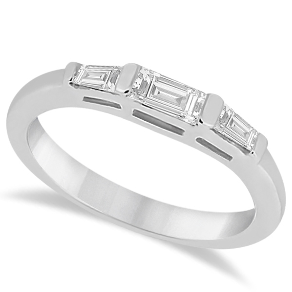 Diamond Baguette Engagement Ring & Wedding Band Set 14K White Gold (0.60ct)