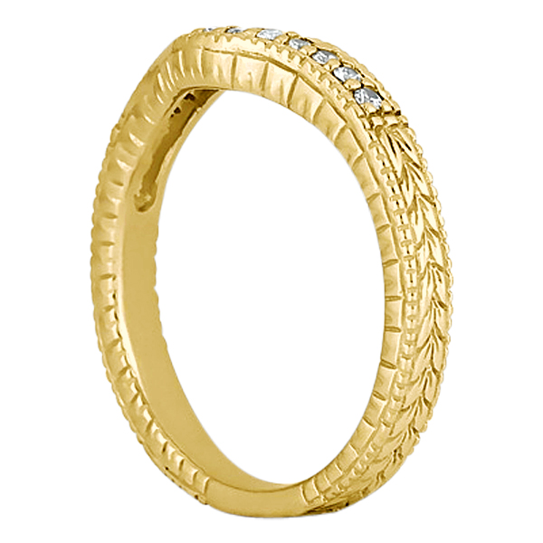 Antique Style Engagement Ring and Matching Wedding Band in 14k Yellow Gold