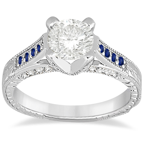 Pave Antique Sapphire & Diamond Engagement Ring Platinum (0.40ct)