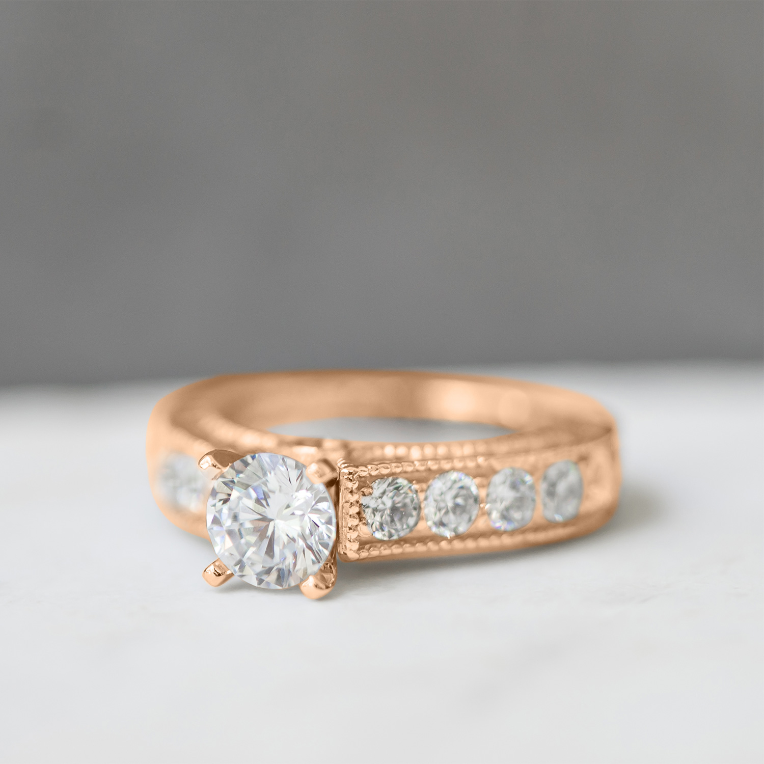 Antique Diamond Wedding & Engagement Ring Set 18k Rose Gold (3.15ct)