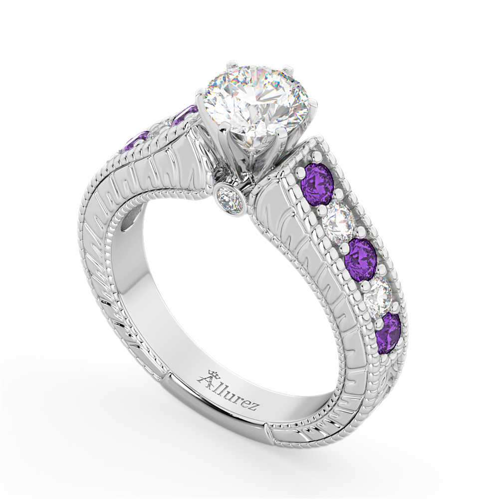 Vintage Diamond & Amethyst Engagement Ring Setting in Platinum (1.35ct)