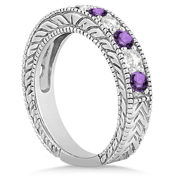 Antique Diamond & Amethyst Bridal Wedding Ring Set 14k White Gold (2.75ct)