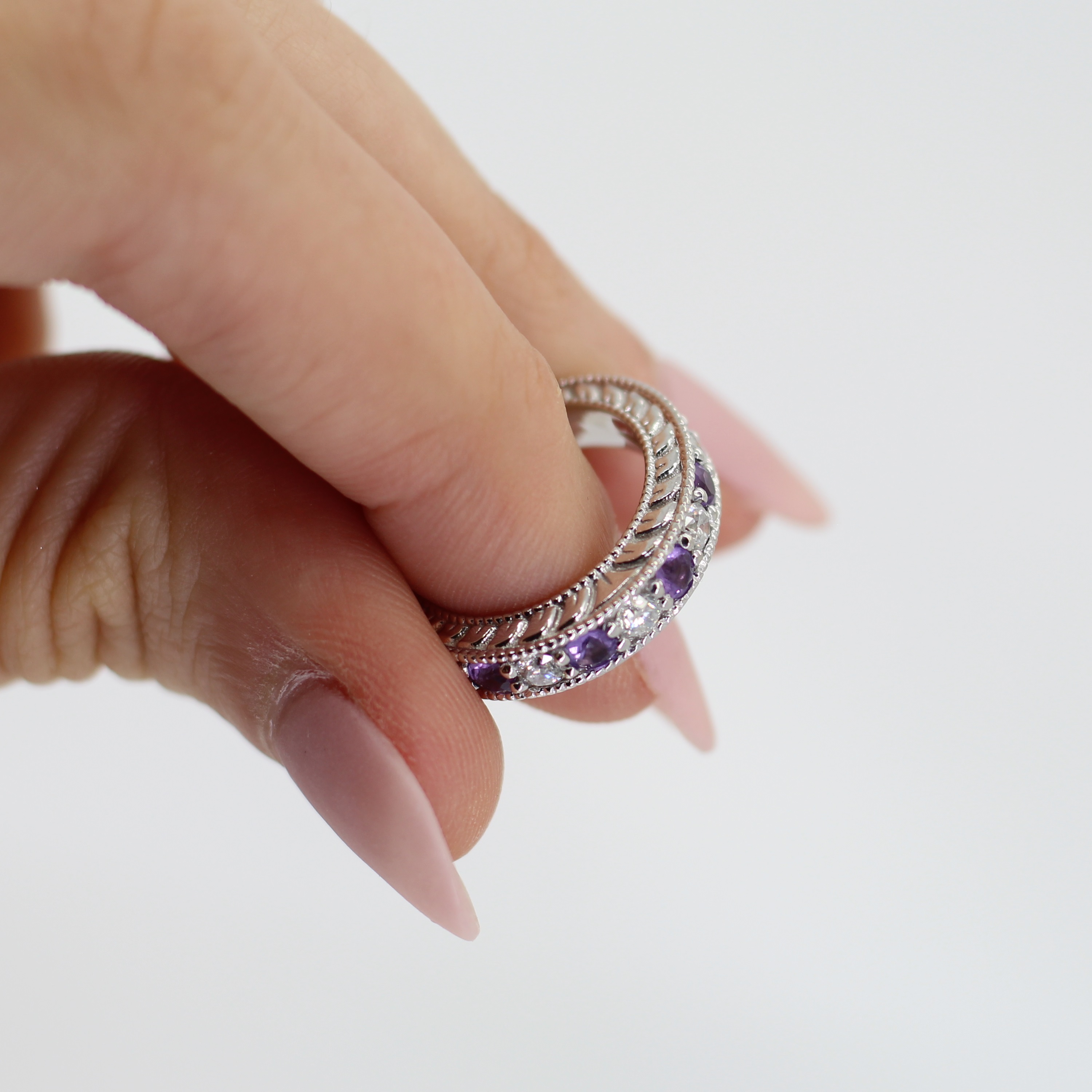 Antique Diamond & Amethyst Engagement Wedding Ring 18k White Gold (1.40ct)