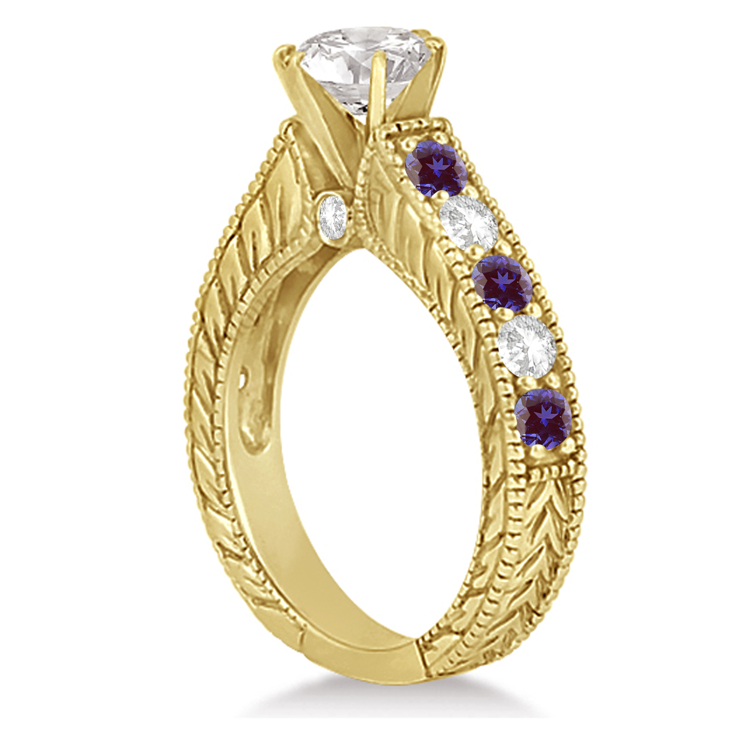 Antique Diamond & Lab Alexandrite Bridal Ring Set 14k Yellow Gold (2.87ct)