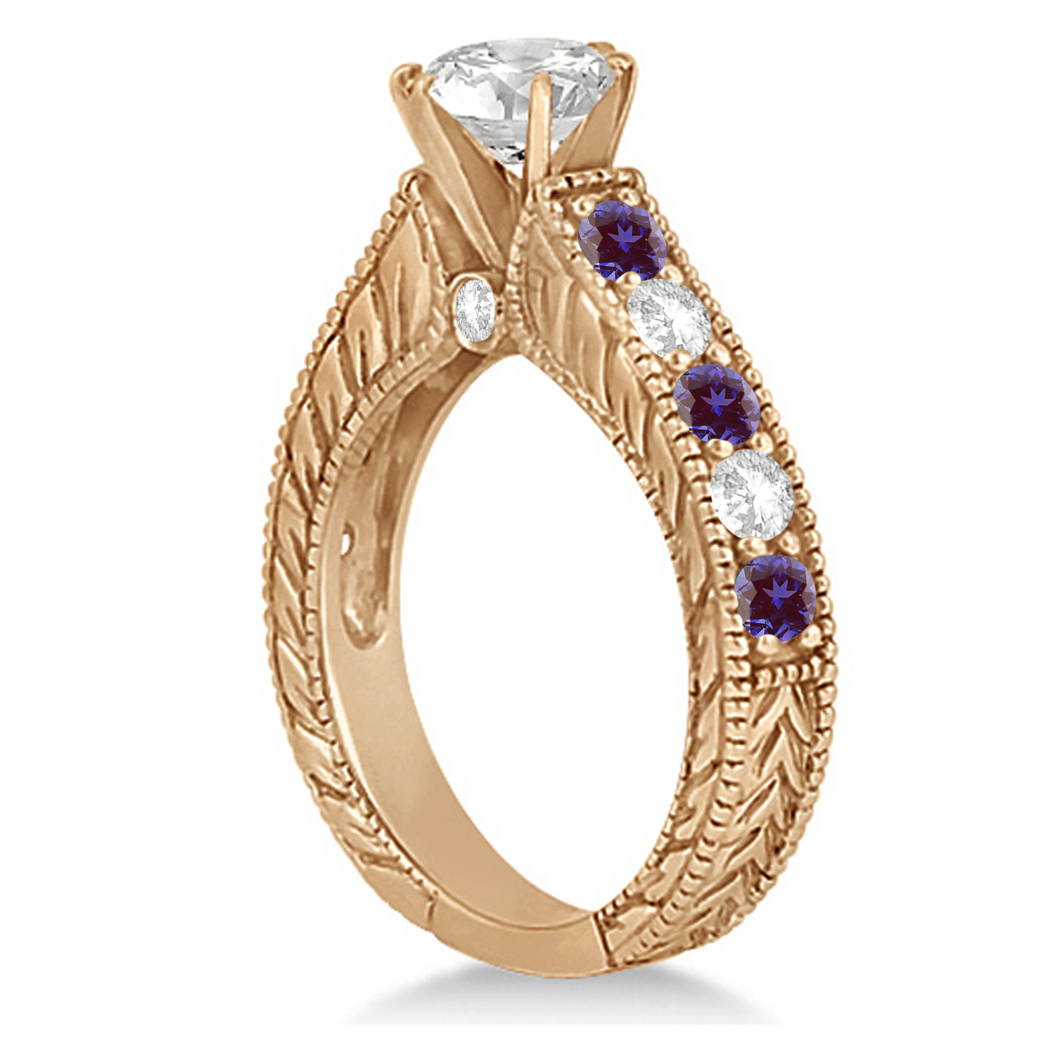 Antique Diamond & Lab Alexandrite Bridal Ring Set 18k Rose Gold (2.87ct)