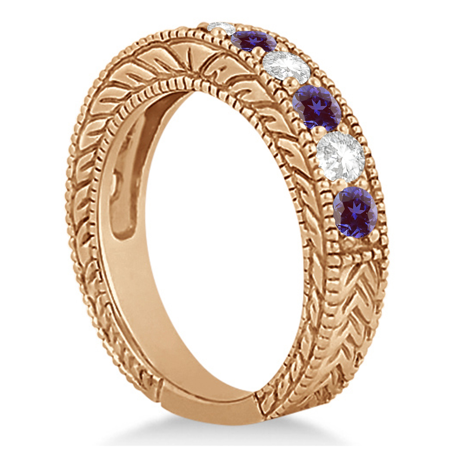 Antique Diamond & Lab Alexandrite Bridal Ring Set 18k Rose Gold (2.87ct)