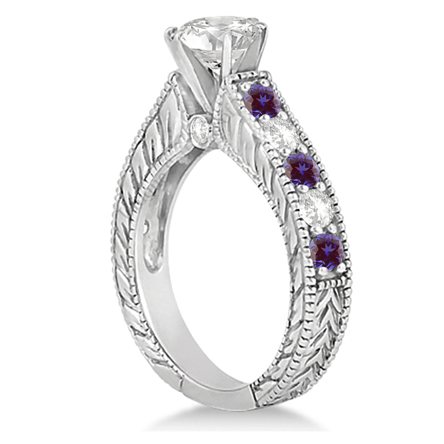 Antique Diamond & Lab Alexandrite Bridal Ring Set in Solid Palladium (2.87ct)