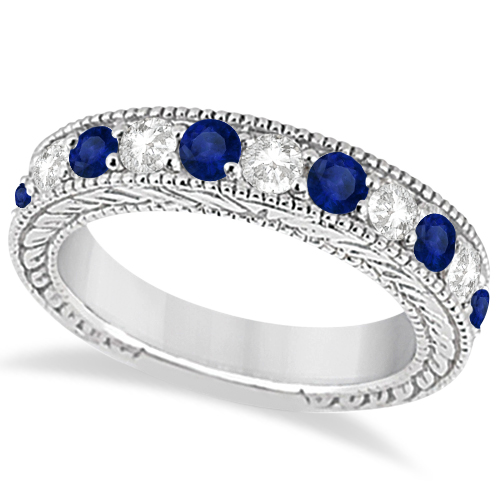 Antique Diamond & Sapphire Bridal Ring Set 18k White Gold (2.87ct)