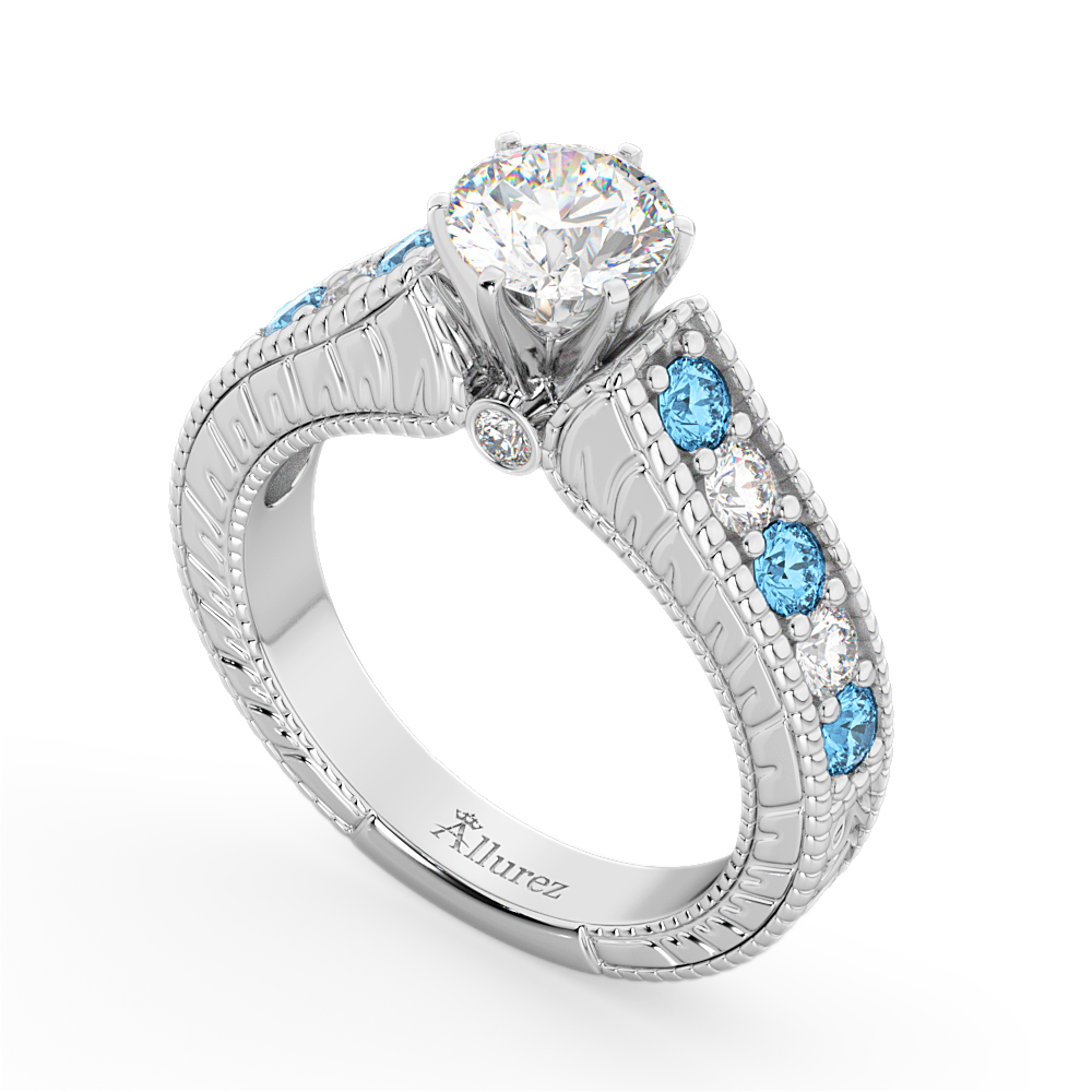 Vintage Diamond & Blue Topaz Engagement Ring Setting in Palladium (1.35ct)