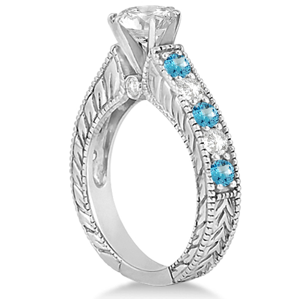 Antique Diamond & Blue Topaz Bridal Wedding Ring Set 14k White Gold (2.75ct)