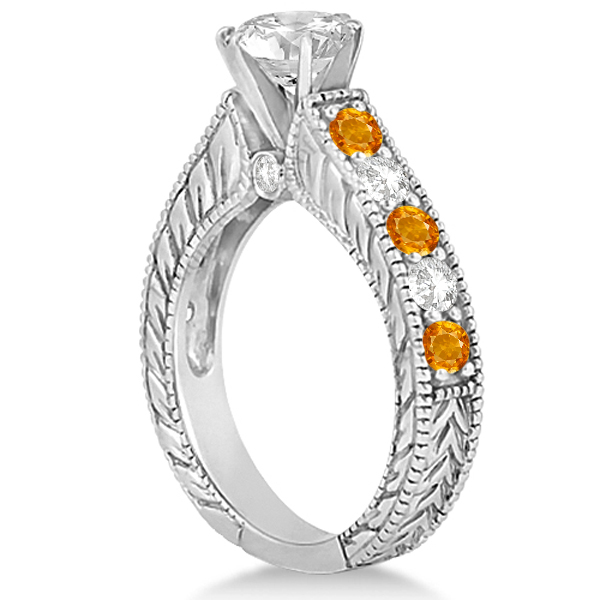 Antique Diamond & Citrine Bridal Wedding Ring Set in Palladium (2.75ct)