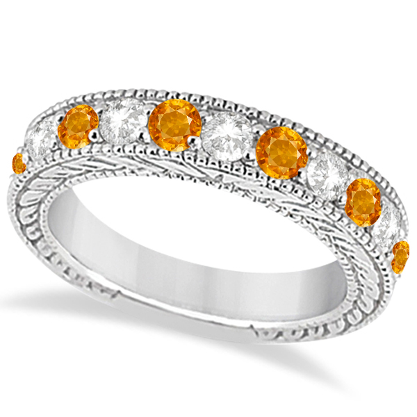 Antique Diamond & Citrine Bridal Wedding Ring Set in Palladium (2.75ct)