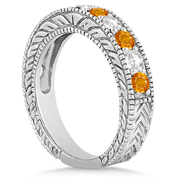 Antique Diamond & Citrine Bridal Wedding Ring Set in Palladium (2.75ct)
