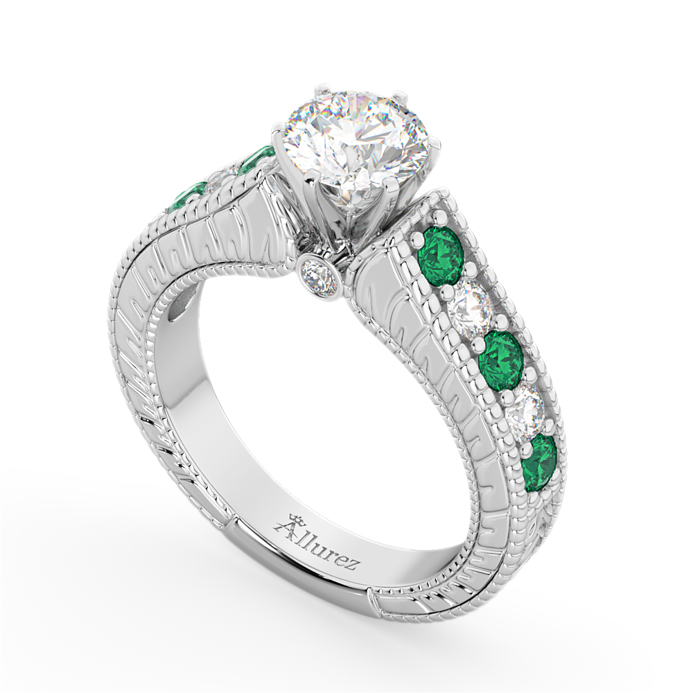 Vintage Diamond & Emerald Engagement Ring Setting Palladium (1.23ct)