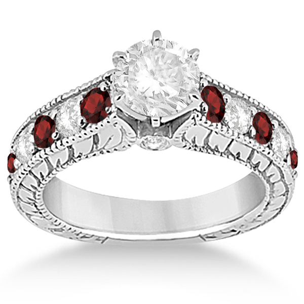 Antique Diamond & Garnet Wedding & Engagement Ring Set Platinum (2.75ct)