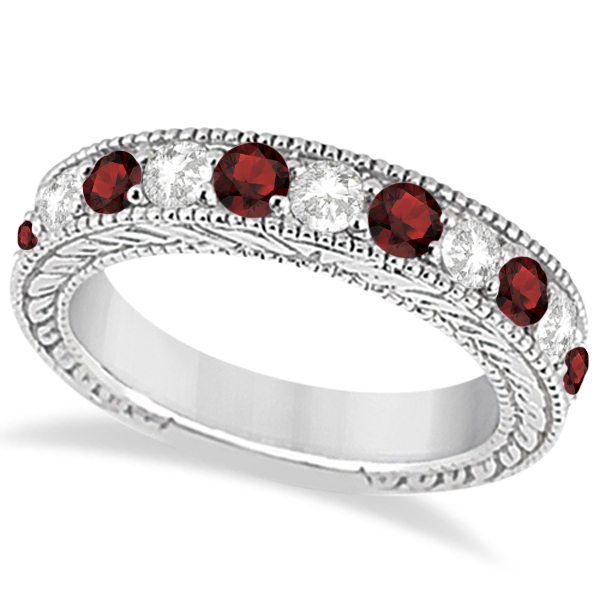 Antique Diamond & Garnet Wedding & Engagement Ring Set Platinum (2.75ct)