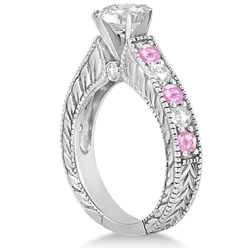 Antique Diamond & Pink Sapphire Bridal Set in 14k White Gold (2.87ct)