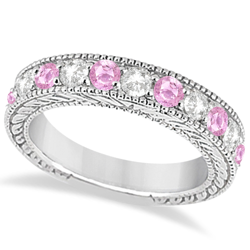 Antique Diamond & Pink Sapphire Bridal Set in 14k White Gold (2.87ct)
