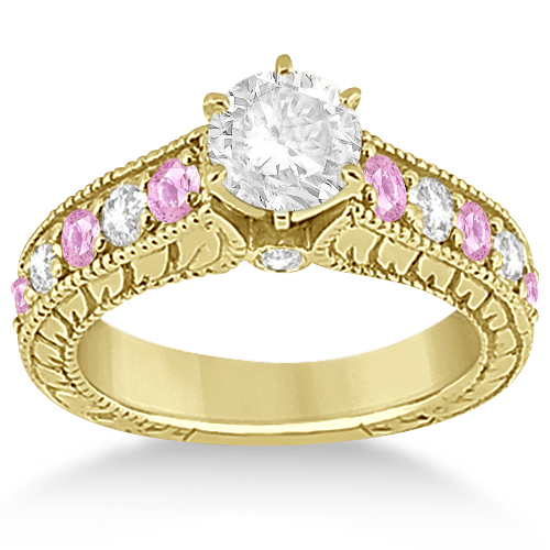 Antique Diamond & Pink Sapphire Bridal Set in 18k Yellow Gold (2.87ct)