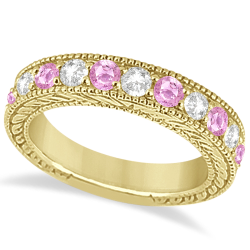 Antique Diamond & Pink Sapphire Bridal Set in 18k Yellow Gold (2.87ct)
