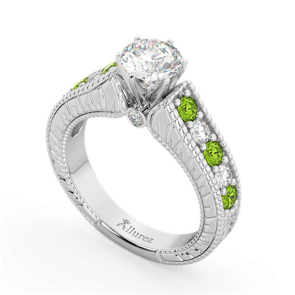 Vintage Diamond & Peridot Engagement Ring Setting in Palladium (1.35ct)