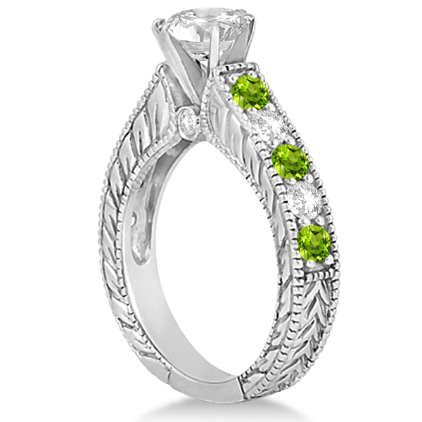 Antique Diamond & Peridot Bridal Wedding Ring Set in Palladium (2.75ct)