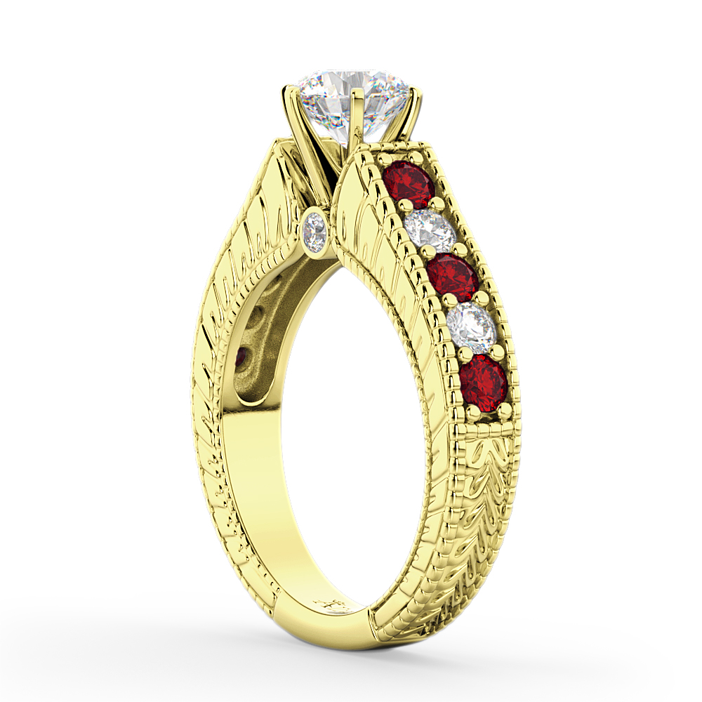 Vintage Diamond & Ruby Engagement Ring in 18k Yellow Gold (1.35ct)