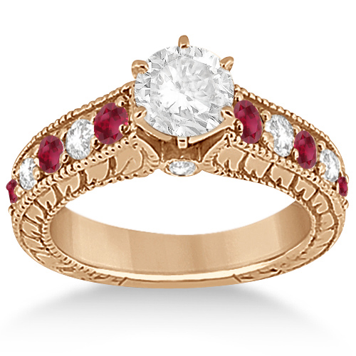 Antique Diamond & Ruby Bridal Wedding Ring Set 18k Rose Gold (2.75ct)
