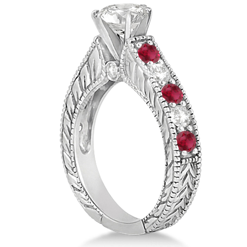 Antique Diamond & Ruby Bridal Wedding Ring Set 18k White Gold (2.75ct)