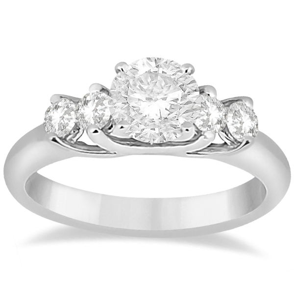 Five Stone Diamond Bridal Set Ring and Band in 14k White Gold (0.90ct)