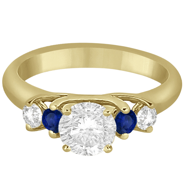 Five Stone Diamond and Sapphire Engagement Ring 14k Yellow Gold (0.50ct)
