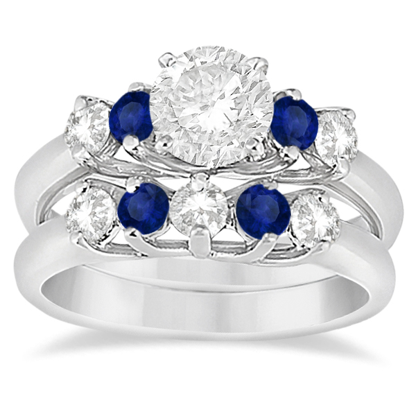 Five Stone Diamond and Sapphire Bridal Ring Set Platinum (1.10ct)