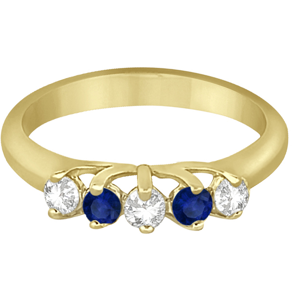 Five Stone Diamond and Sapphire Wedding Band 14kt Yellow Gold (0.60ct)