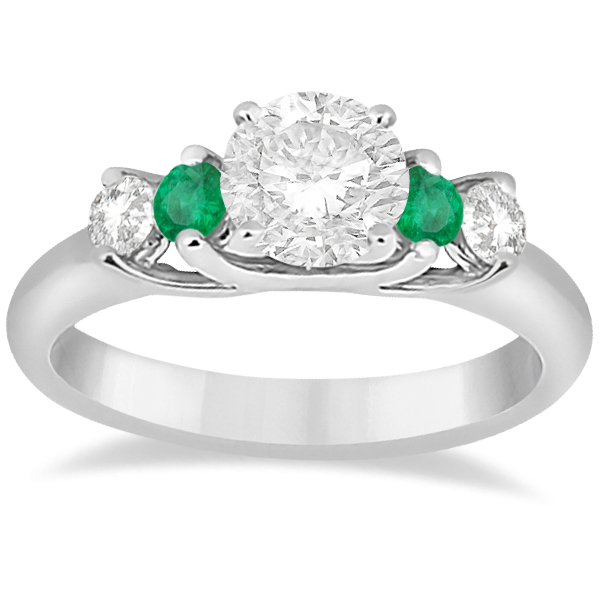 Five Stone Diamond and Emerald Engagement Ring Platinum (0.44ct)