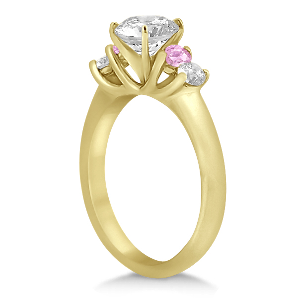 5 Stone Diamond & Pink Sapphire Bridal Ring Set 14k Yellow Gold, 1.10ct