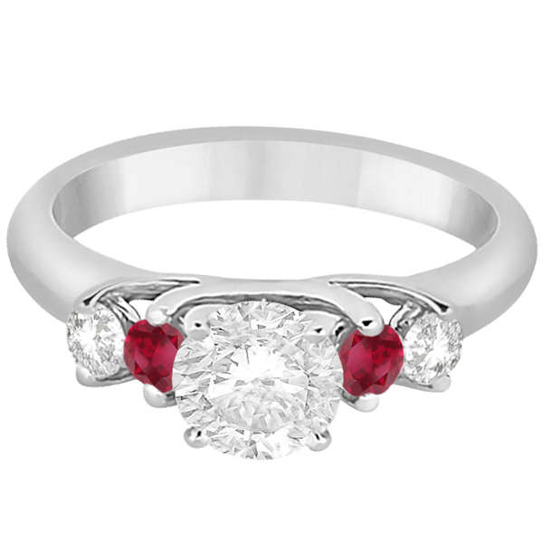 Five Stone Diamond and Ruby Engagement Ring 14k White Gold (0.50ct)