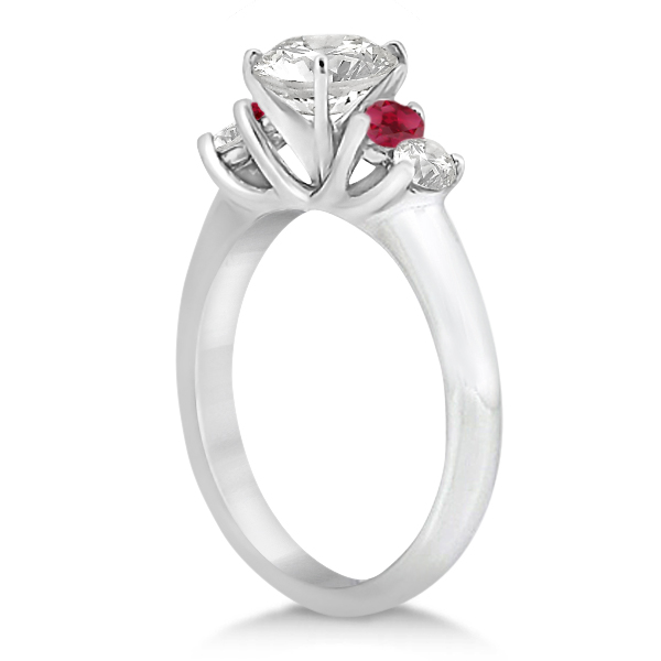 Five Stone Diamond and Ruby Bridal Ring Set 14k White Gold (1.10ct)