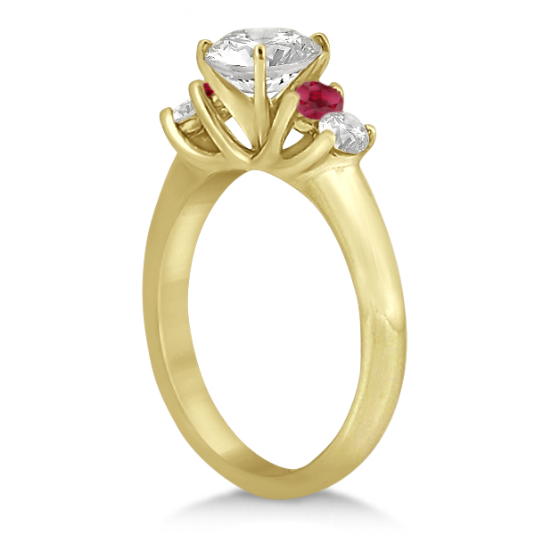 Five Stone Diamond and Ruby Bridal Ring Set 18k Yellow Gold (1.10ct)