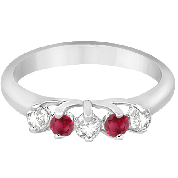 Five Stone Diamond and Ruby Wedding Band 14kt White Gold (0.60ct)