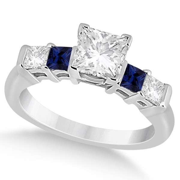 5 Stone Princess Diamond & Sapphire Engagement Ring Palladium 0.46ct