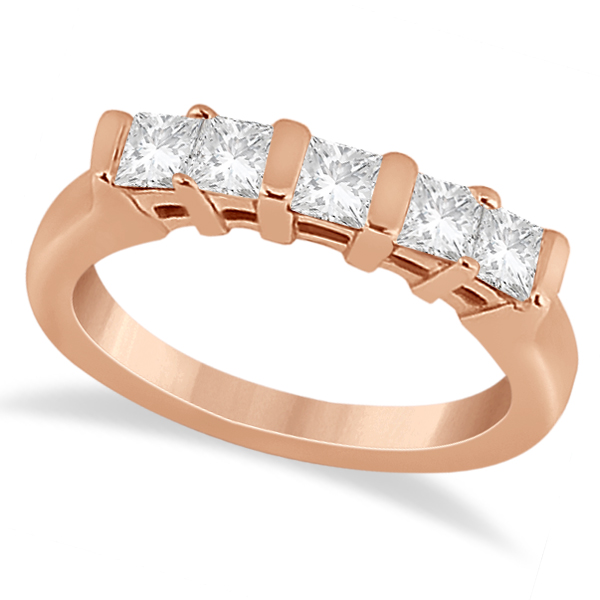 Five Stone Princess Cut Diamond Bridal Set 14K Rose Gold (0.90ct)