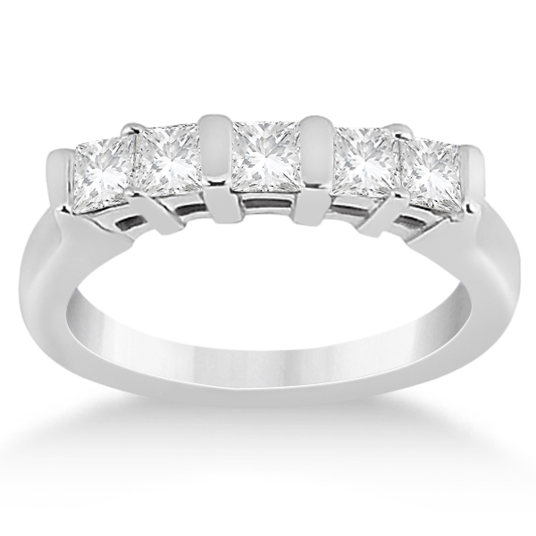 Five Stone Princess Cut Diamond Bridal Set 18k White Gold (0.90ct)