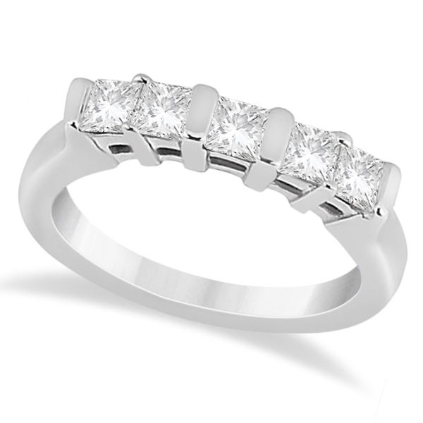 Five Stone Princess Cut Diamond Bridal Set 18k White Gold (0.90ct)