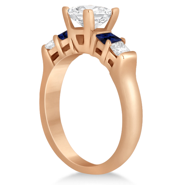 5 Stone Diamond & Blue Sapphire Bridal Set 14K Rose Gold 1.02ct