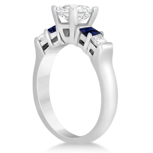 5 Stone Diamond & Blue Sapphire Bridal Set 18k White Gold 1.02ct