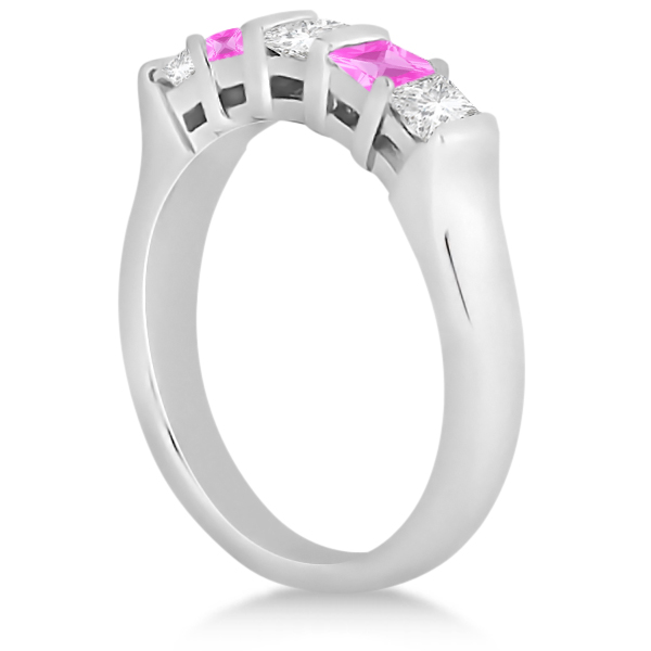 5 Stone Diamond & Pink Sapphire Bridal Set 14K White Gold 1.02ct